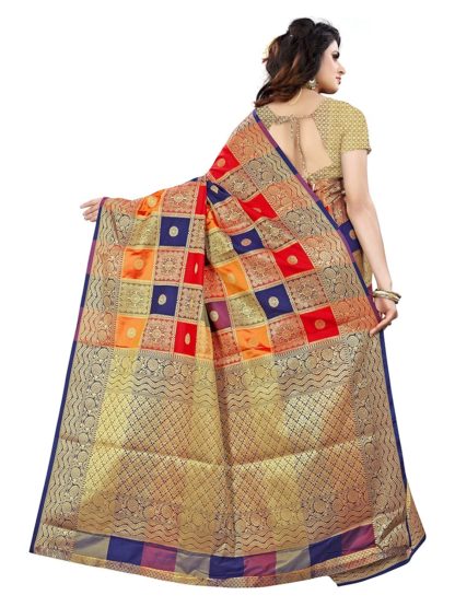 Multicolor Zari Woven Banarasi Style Patola Silk Sari With Blouse Piece