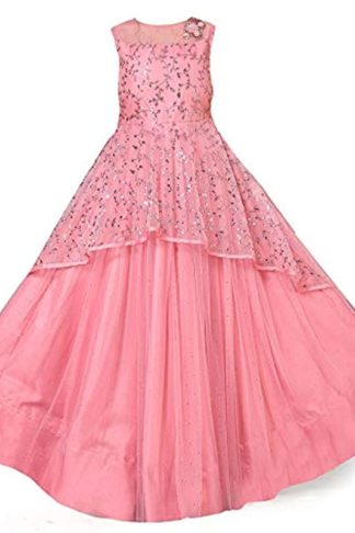 Girls Full Length Mono Net Layred Gown Dress