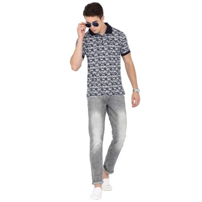Men's Polo Neck Leaf Pattern Cotton T-Shirt - Image 3