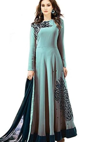 Women's Georgette Long Anarkali Gown with Dupatta (Free Size)