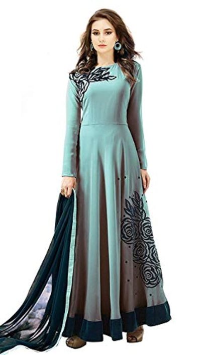 Women's Georgette Long Anarkali Gown with Dupatta (Free Size)