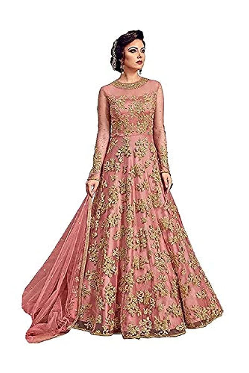 She fire Embroidered Net Semi Stitched Anarkali Gown