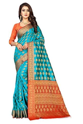 Women's Cotton Silk Banarasi Saree With Blouse Piece