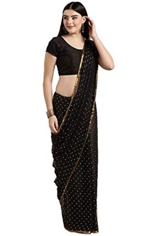 Women's Chiffon Gold Print Polka Dots Saree