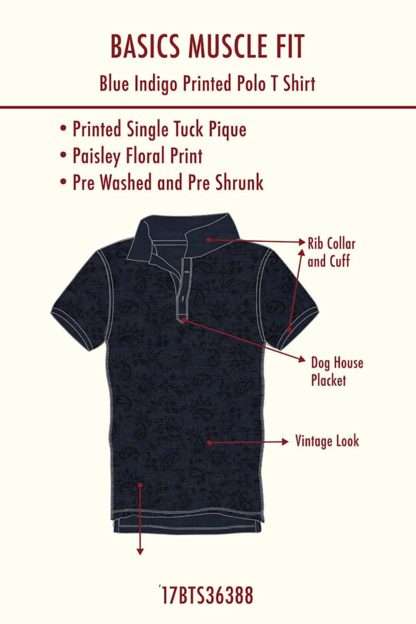 Blue Indigo Printed Polo T-Shirt - Image 4