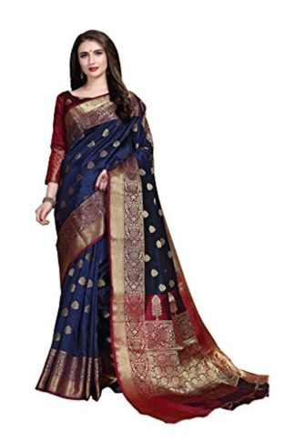 Women’s Banarasi Cotton Silk Saree With Un-stitched Blouse