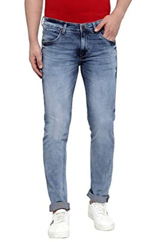 Cantabil Men's Mercerised Blue Narrow Fit Jeans