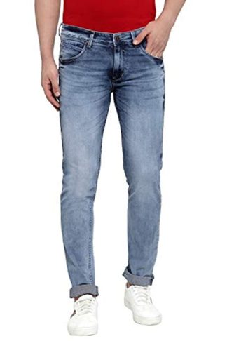 Cantabil Men’s Mercerised Blue Narrow Fit Jeans