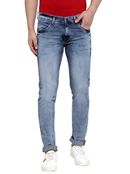 Cantabil Men's Mercerised Blue Narrow Fit Jeans - Image 2