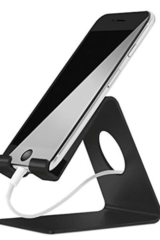ELV Desktop Cell Phone Stand Tablet Stand, Aluminum Stand Holder for Mobile Phone (All Size) and Tablet (Up to 10.1 inch) – Black