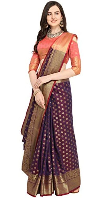 Women’s Maroon Banarasi Silk Saree With Blouse Piece