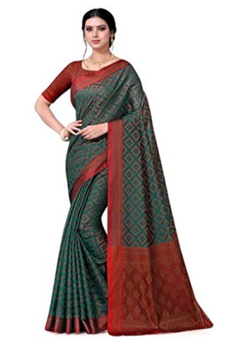Women's Kanchipuram Cotton Silk Saree With Blouse Piece