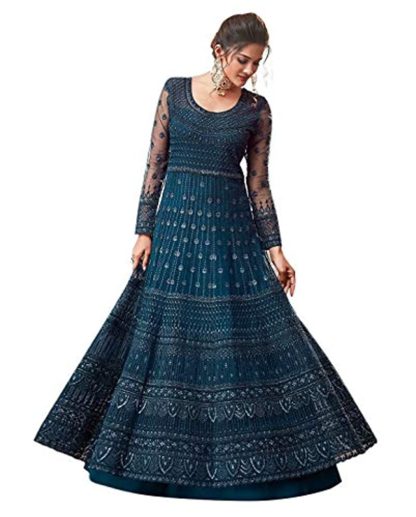 Fancy Lifestyle Net With Soft Silk Inner Semi-Stitched Designer Gown Material for women (Red) - Image 2