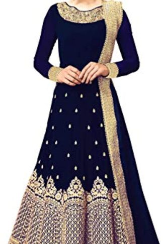 Women’s Embroidered Fentam Silk Semi Stitched Anarkali Gown (Free Size_Blue)