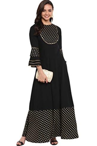 Women's Black Poly Crepe Anarkali Kurta