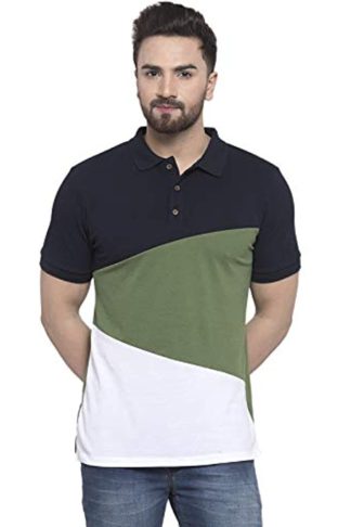 Men's Half Sleeves Multicolor Cotton Blend Color Block T-Shirt