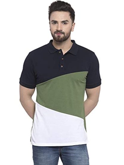 Men's Half Sleeves Multicolor Cotton Blend Color Block T-Shirt - Image 2