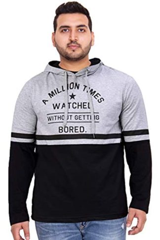 Men's Printed Hooded Grey and Black Cotton T-Shirt