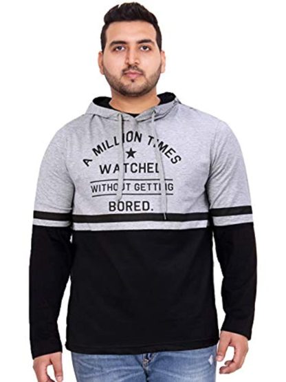 Men's Printed Hooded Grey and Black Cotton T-Shirt - Image 2
