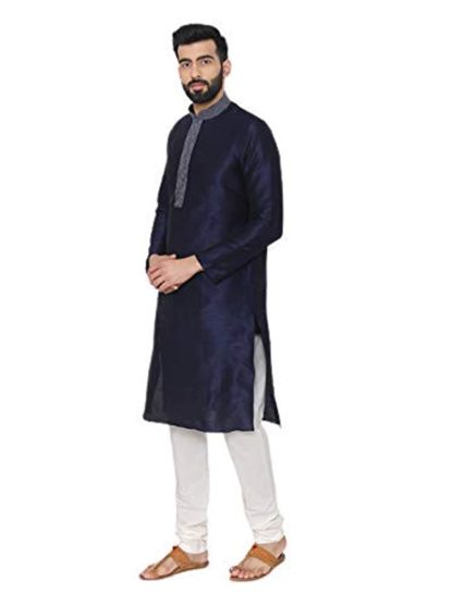 Manyavar Men's Full Sleeve Regular Fit Textured Kurta Payjama Set