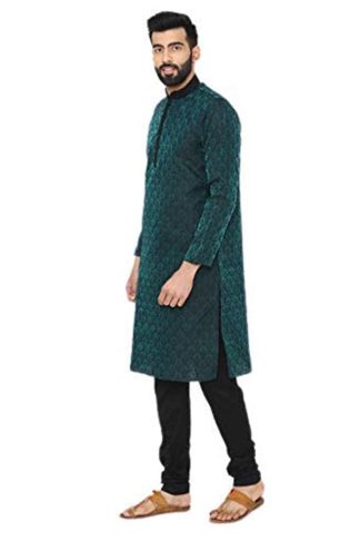 Manyavar Full Sleeve Regular Fit Designer Kurta with Churidar For Men