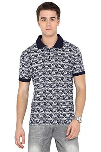 Men's Polo Neck Leaf Pattern Cotton T-Shirt
