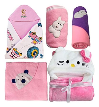 Newborn Baby Wrapper Blanket Gift Hamper-Set of 5 Pcs (Kitty-Pink) - Image 2