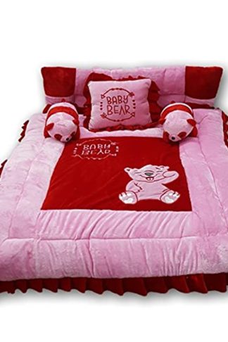 Full Sleeping Bedding Set with 2 Side Pillows in a Shape of Cute Bears for baby(0-30 Months, Pink and Red)