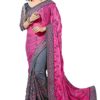 Women's Pink Satin and Net Saree With Unstitched Blouse Piece