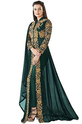 Women's Semi-Stiched Georgette Codding Embroidery Long Anarkali Gown With Dupatta(FreeSize)