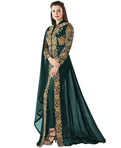 Women's Semi-Stiched Georgette Codding Embroidery Long Anarkali Gown With Dupatta(FreeSize) - Image 2
