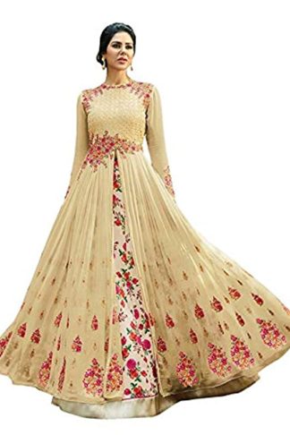 Buy Georgette Embroidered Semi-Stitched Anarkali Gown with Dupatta Light  Green at Amazon.in