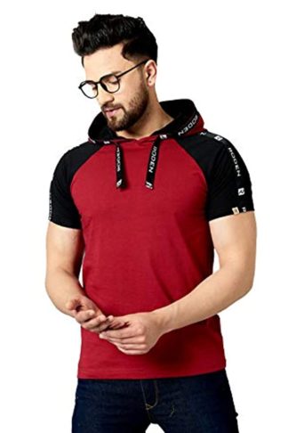 Men's Hooded Maroon Regular Fit T-shirt