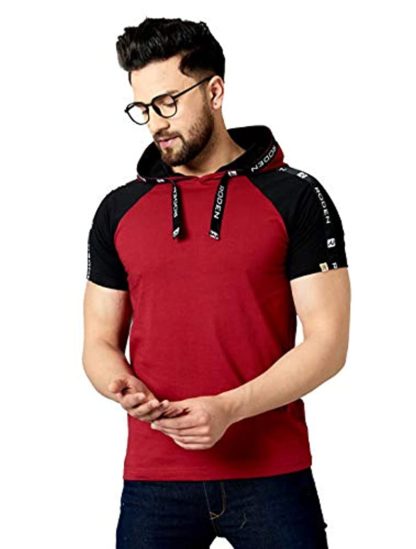 Men's Hooded Maroon Regular Fit T-shirt - Image 2