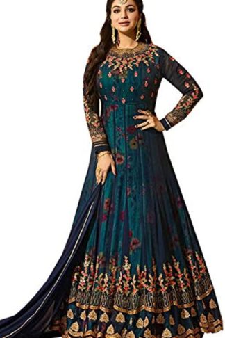 Women’s Semi-Stitched Georgette Long Anarkali Blue Gown