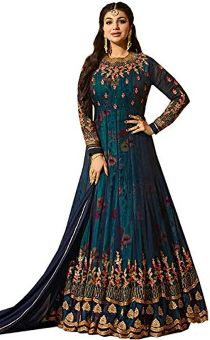 Women's Semi-Stitched Georgette Long Anarkali Blue Gown