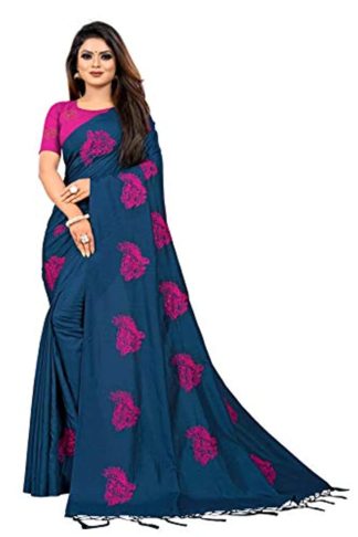 Women's Sana Silk Embroidered Saree with Blouse Piece