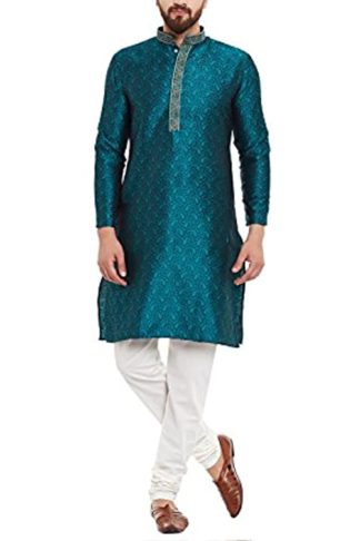 Men's Silk Green Large Kurta and Pyjama