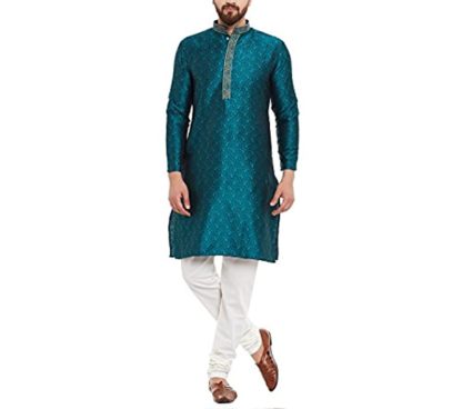 Men's Silk Green Large Kurta and Pyjama - Image 2