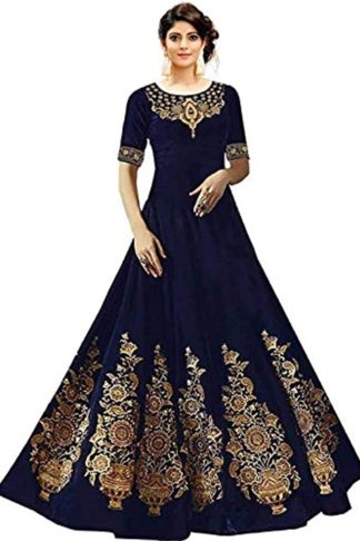 Women's Taffeta BLUE Silk Anarkali Gown (Free Size)