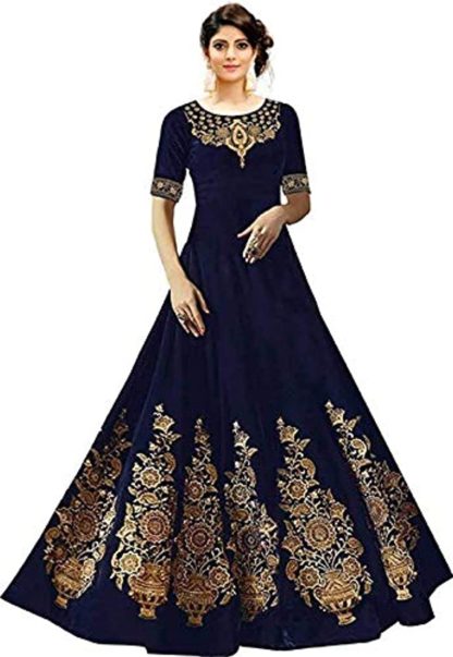 Women's Taffeta BLUE Silk Anarkali Gown (Free Size)