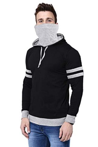 Men's Black & Grey Hooded Regular Fit T-Shirt