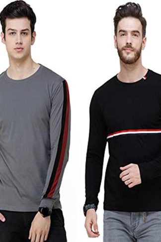 Triple Color Stripe Combo of Two Full Sleeve T-Shirts for Men