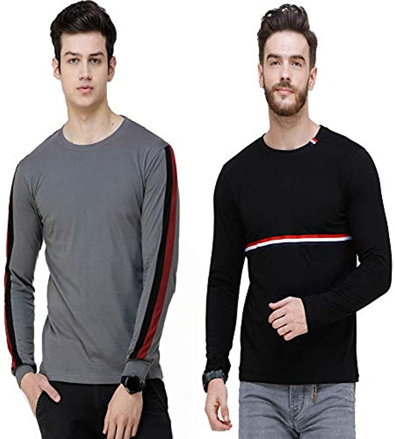 Triple Color Stripe Combo of Two Full Sleeve T-Shirts for Men - Fshoppers