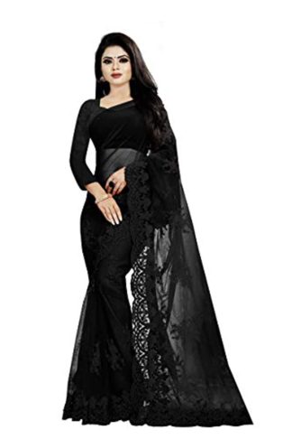 Women’s Embroidered Work Net Saree With Blouse Piece.