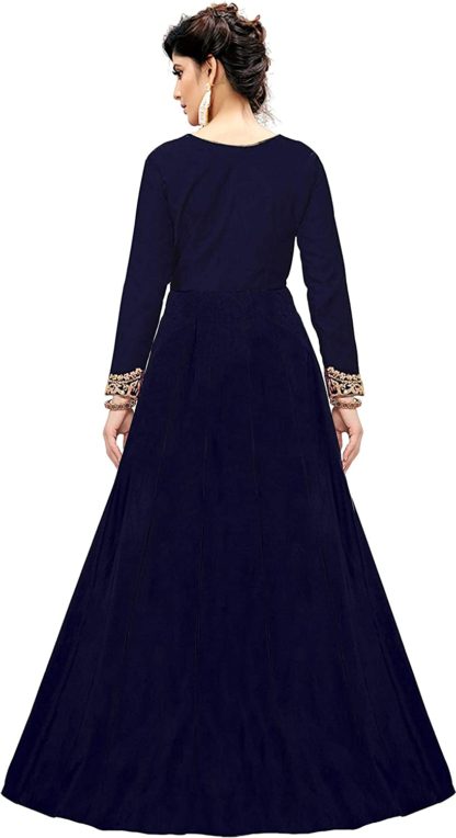 Women's Embroidered Fentam Silk Semi Stitched Anarkali Gown (Blue_Free Size) - Image 3