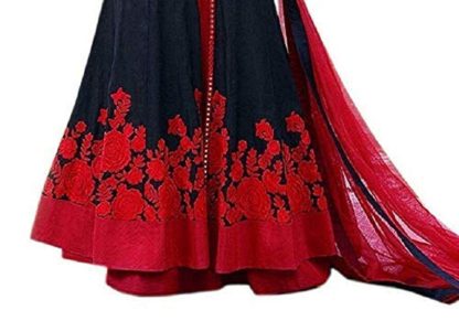 Women's Embroidered Semi Stitched Anarkali Gown (Free Size) (Blue-Red) - Image 3
