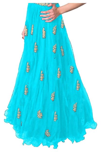 Heavy Soft Net Fabric Embroidery Work Round Neck Sleeveless Long Semi Stitched Gown For Women - Image 4