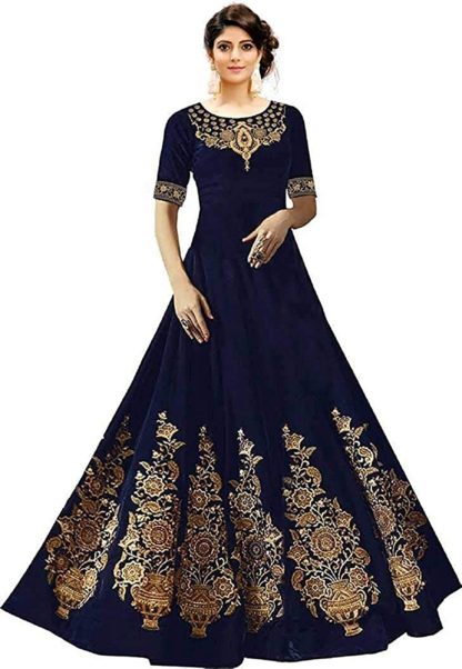 Women's Taffeta BLUE Silk Anarkali Gown (Free Size) - Image 3