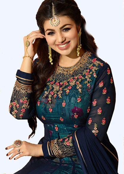 Women's Semi-Stitched Georgette Long Anarkali Blue Gown - Image 10